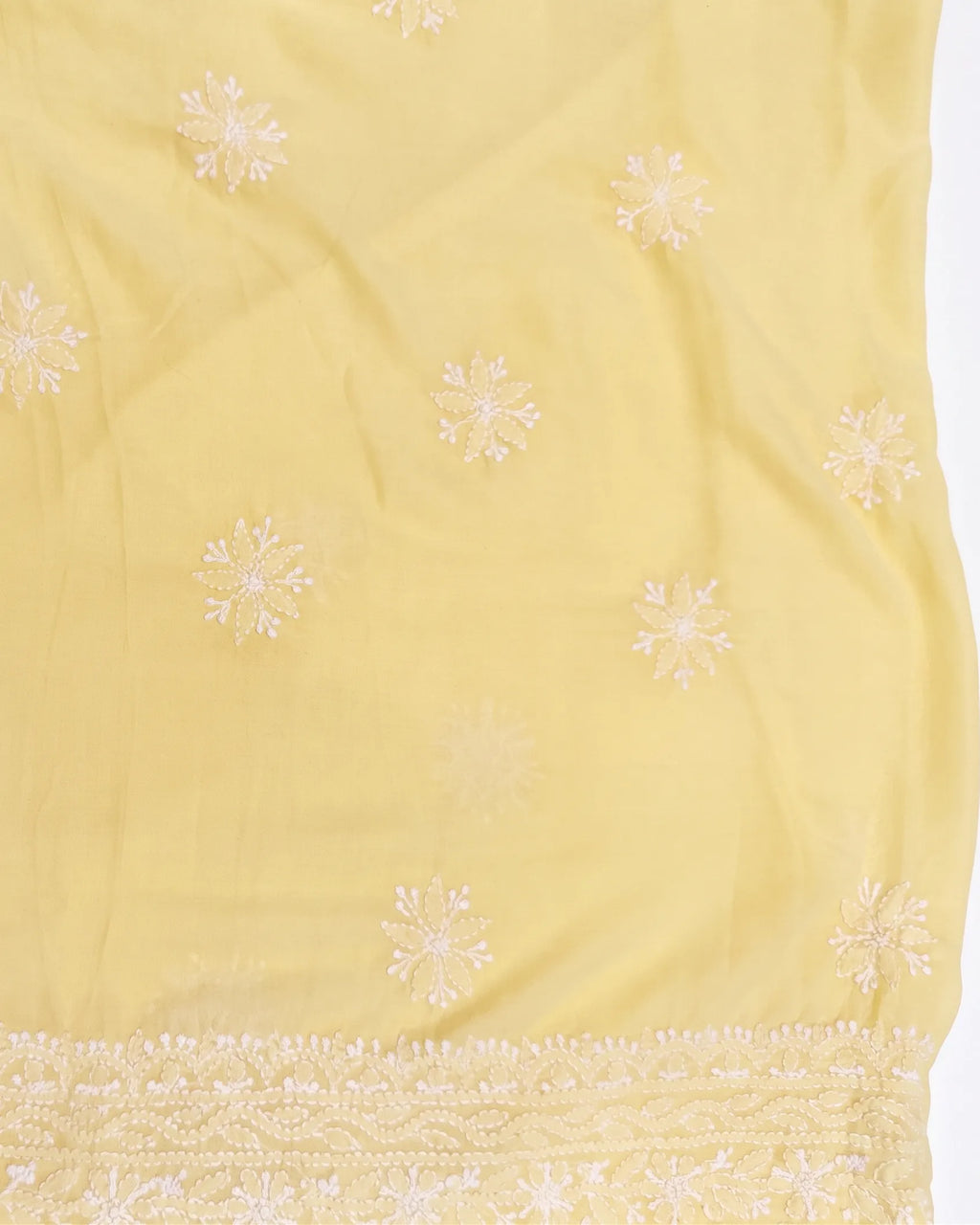 Yellow mulmul chikankari suit
