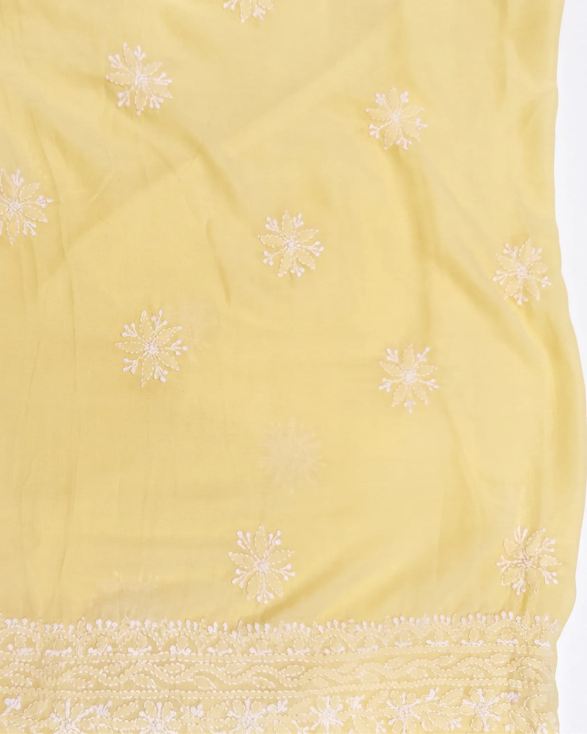 Yellow mulmul chikankari suit