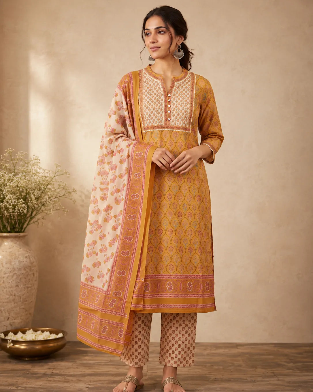 Yellow MulMul Readymade suit