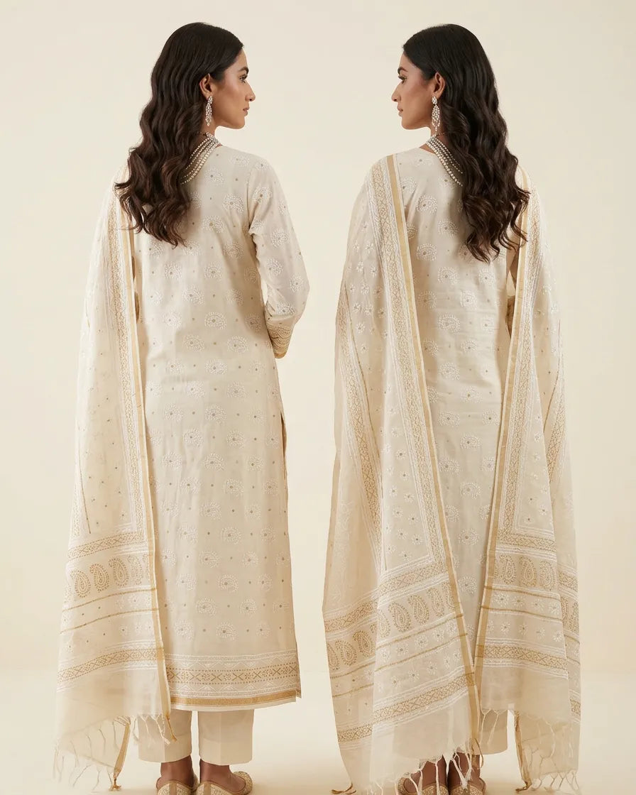 White Chanderi Suit