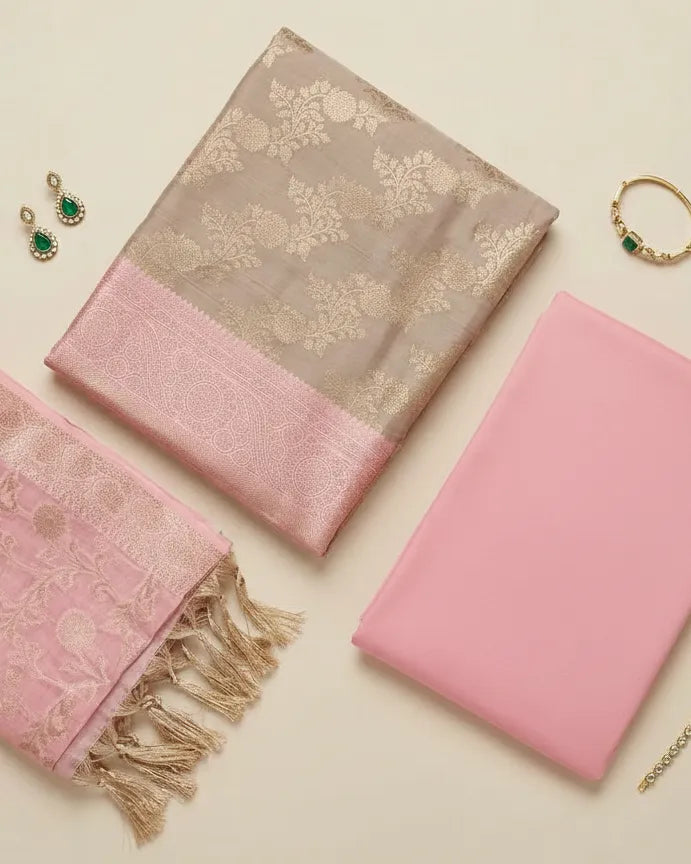 Grey Pink Chanderi