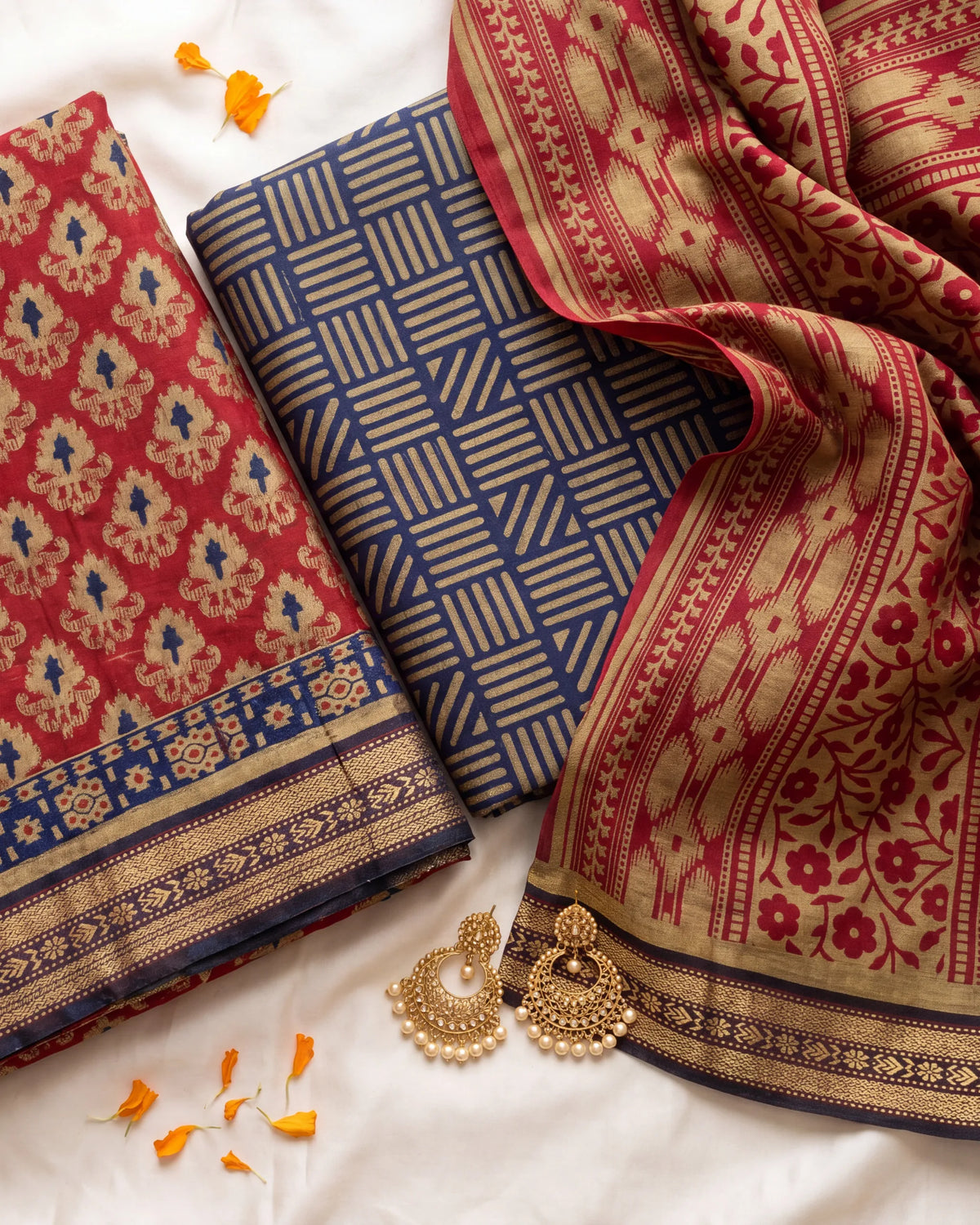 Red Blue Cotton Silk