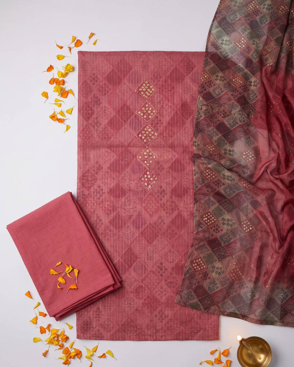 Red Cotton Silk Suit