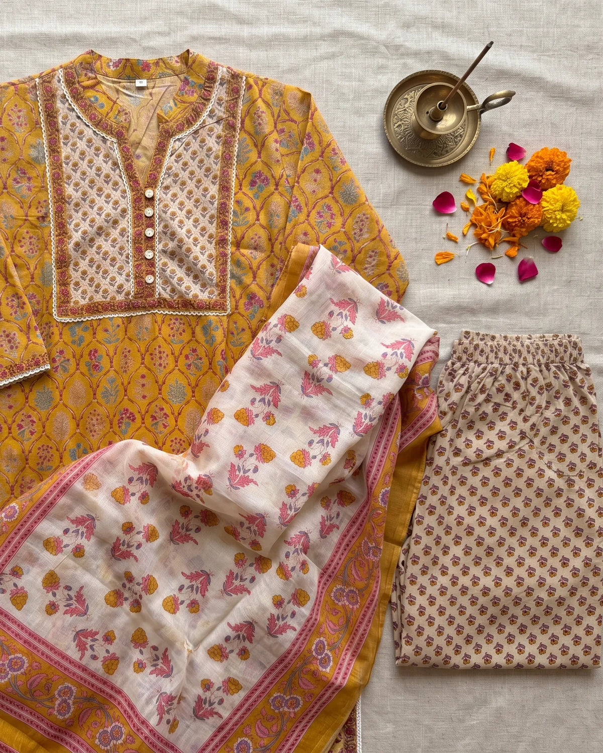 Yellow MulMul Readymade suit