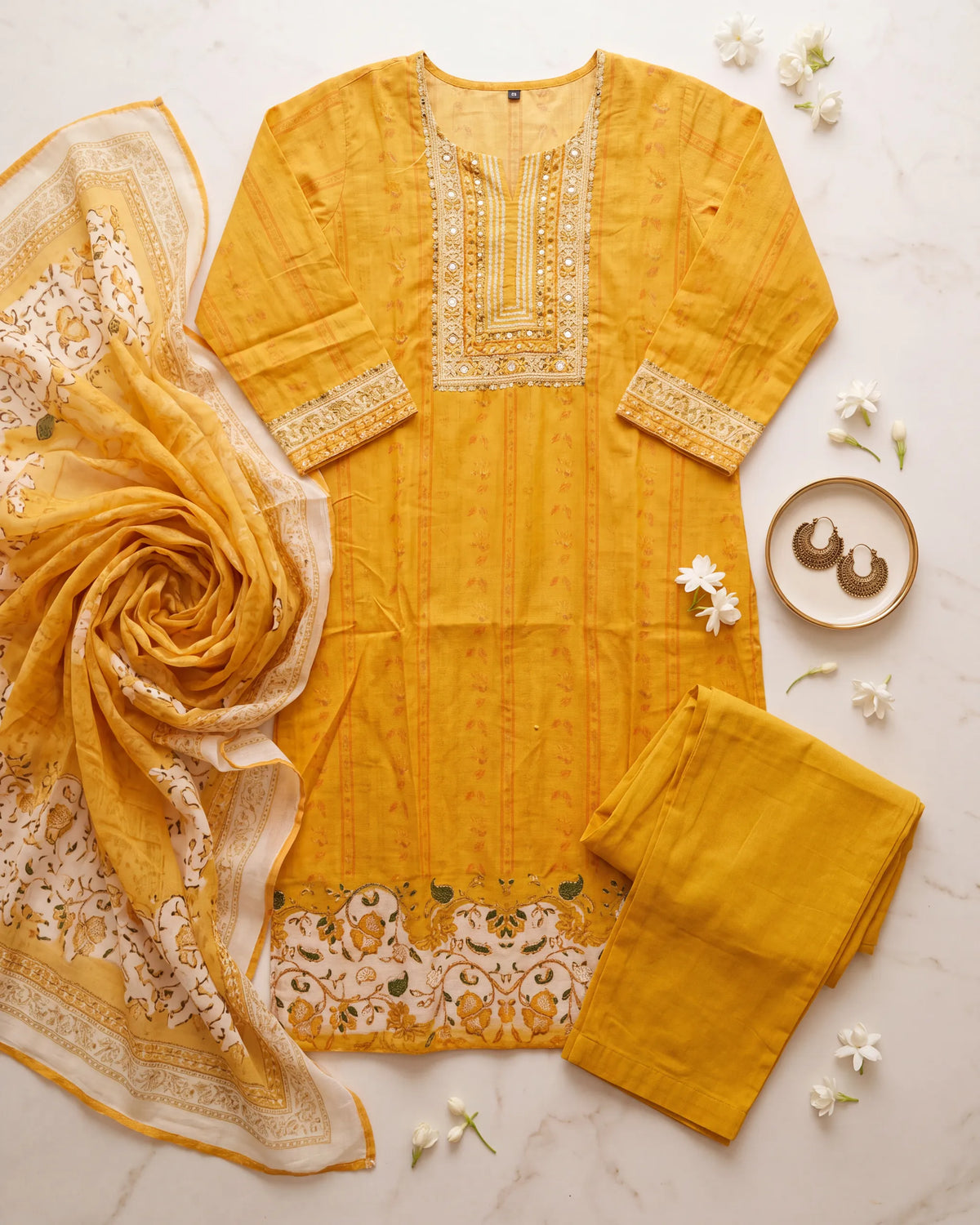 Yellow Mirror Work Readymade suit