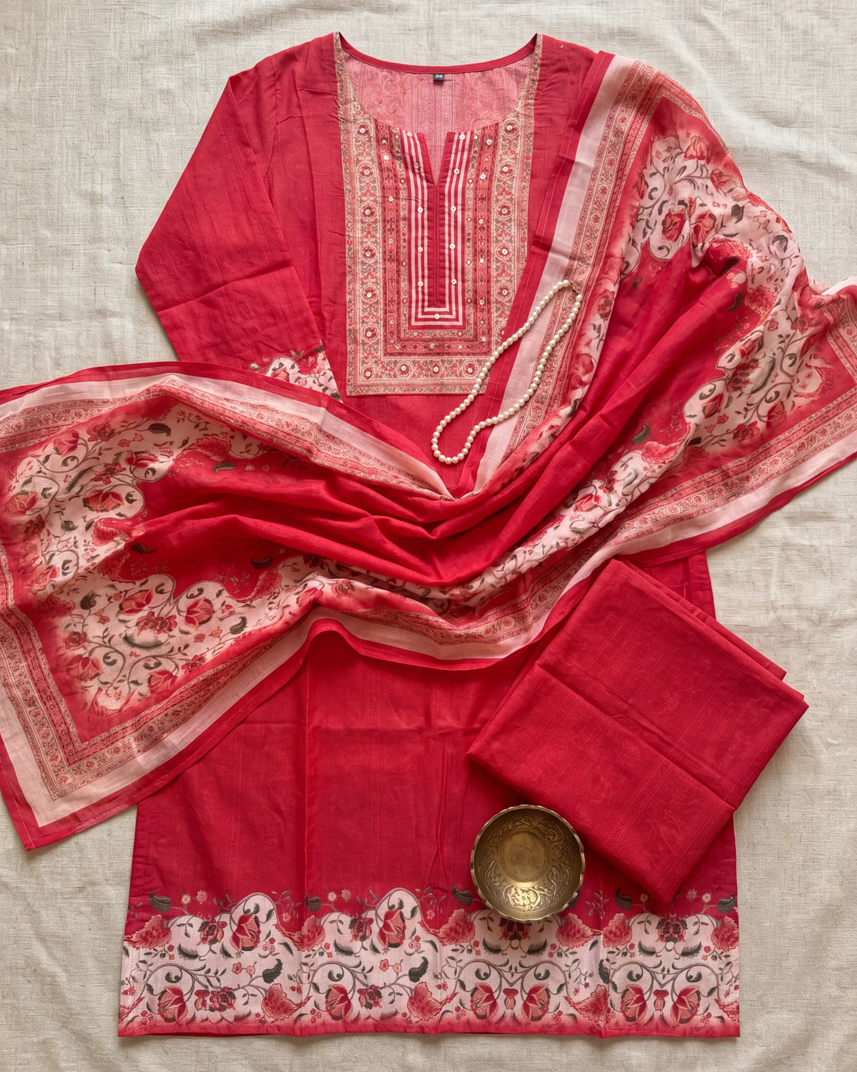 Red Mirror Work Readymade suit