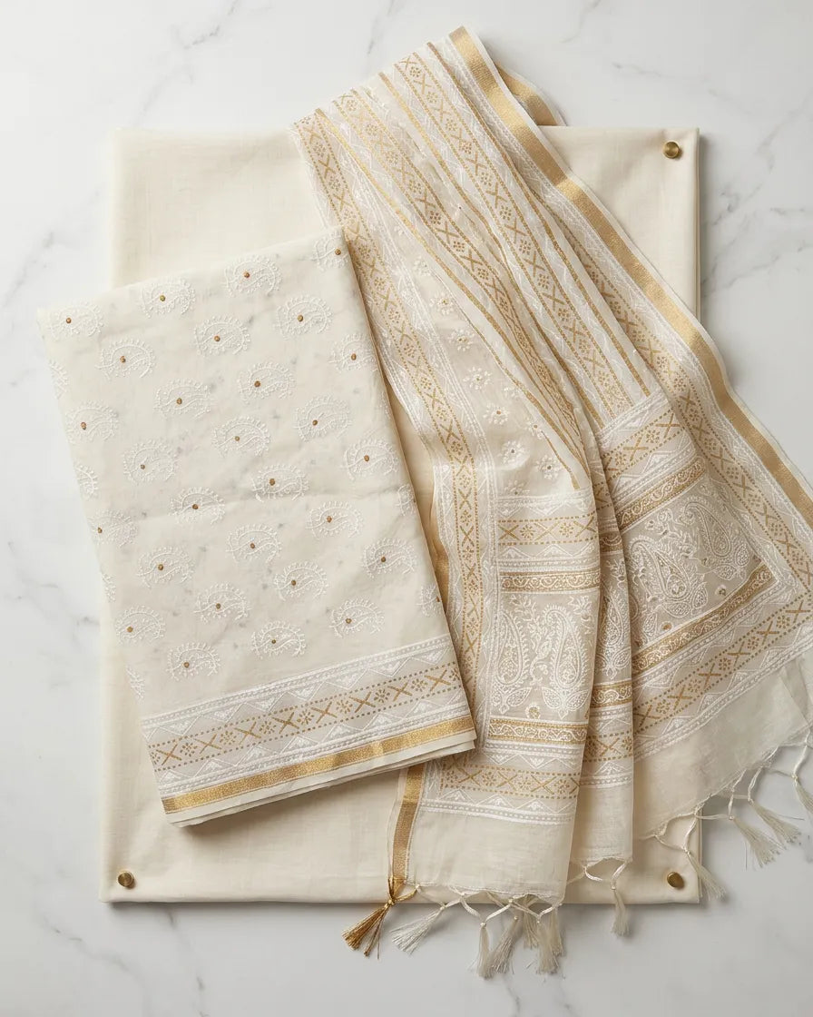 White Chanderi Suit