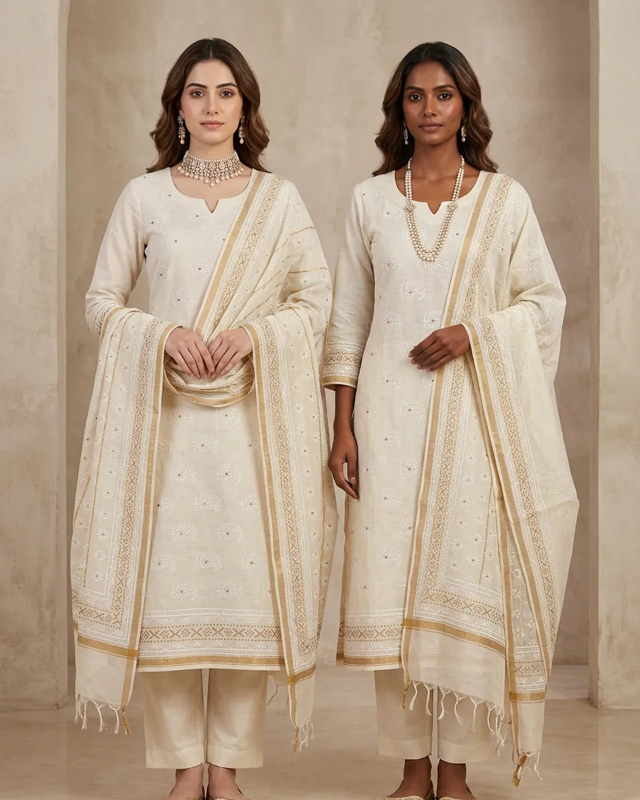 White Chanderi Suit