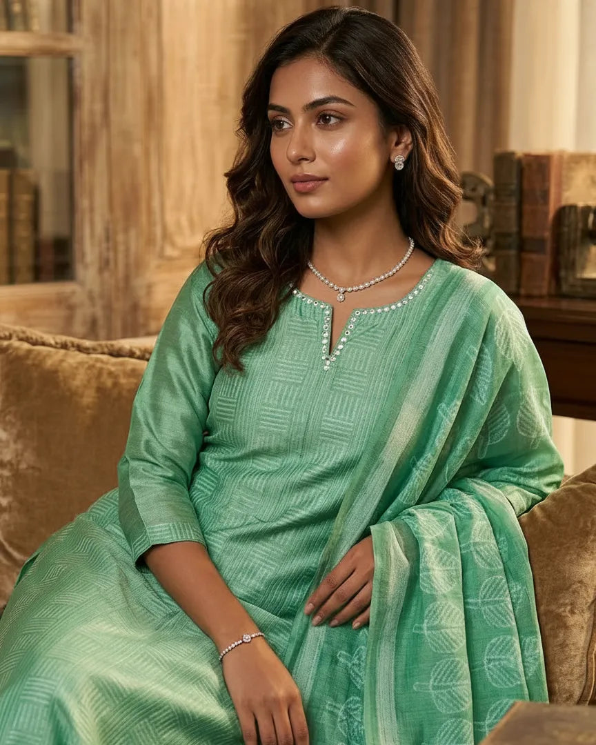 Aqua Green Cotton Silk