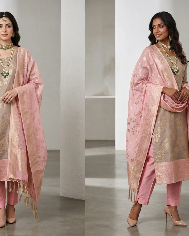 Grey Pink Chanderi