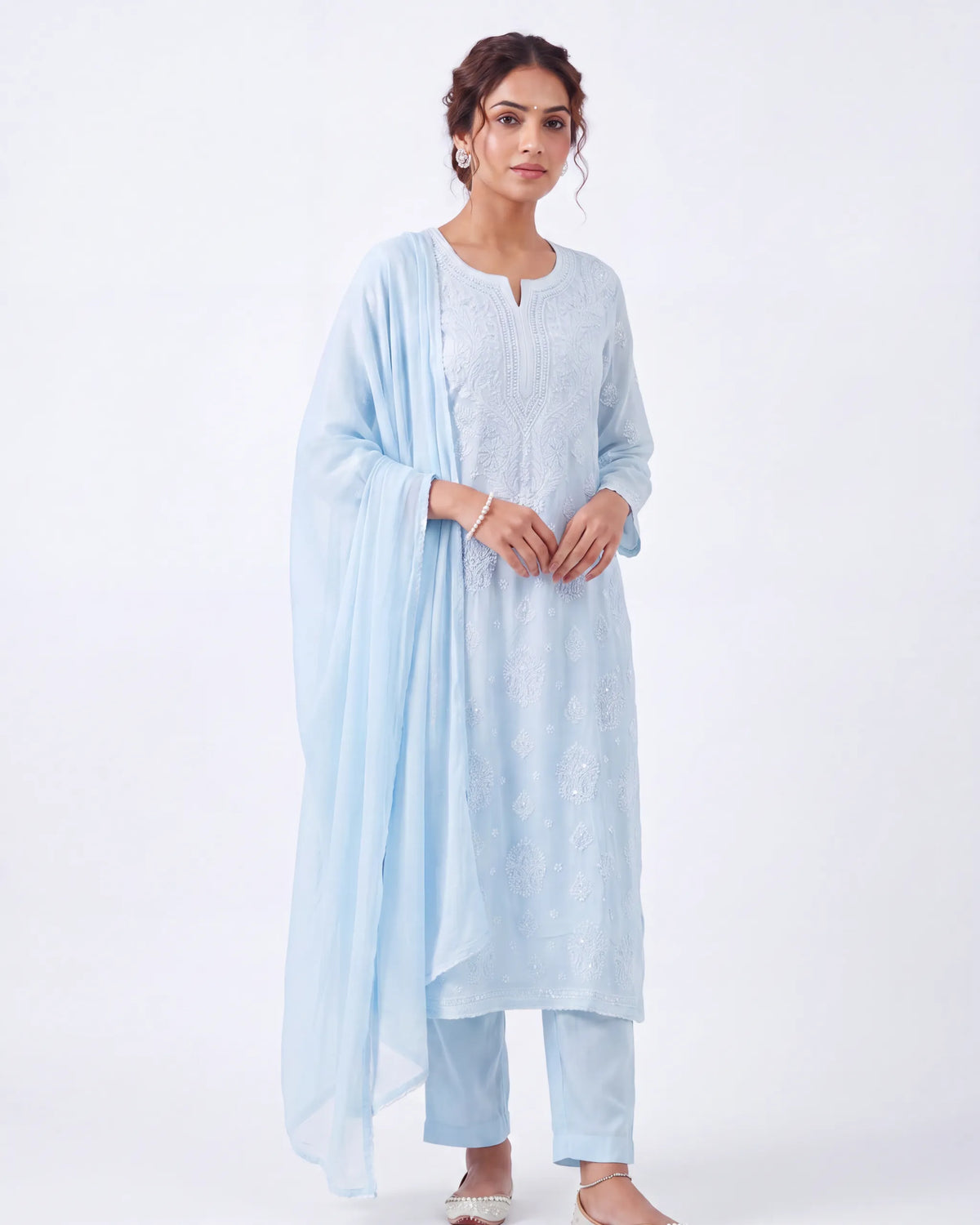 Blue Sequins Chikankari Readymade