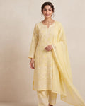 Yellow mulmul chikankari suit
