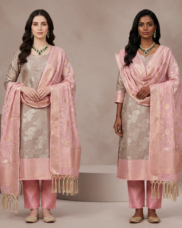 Grey Pink Chanderi