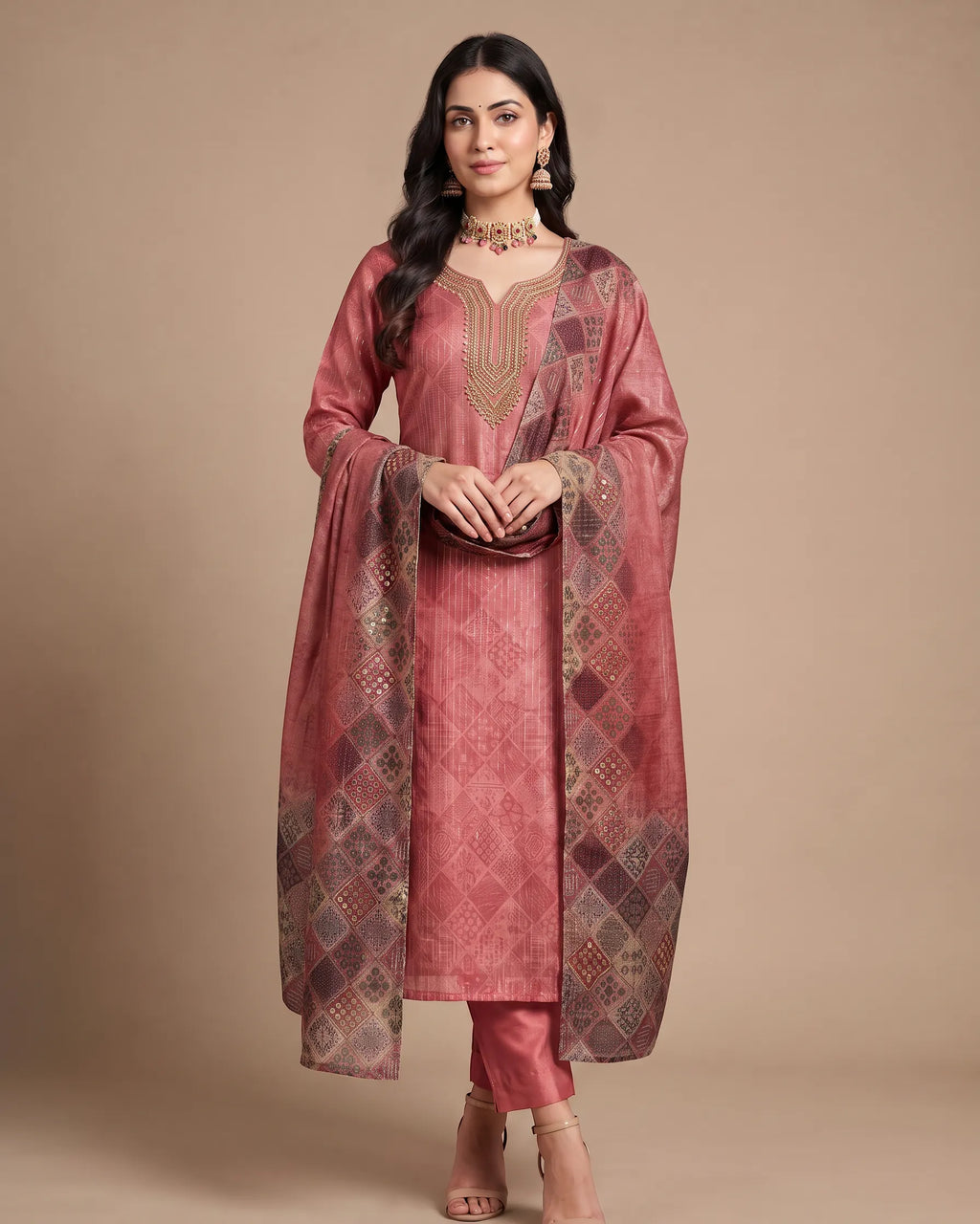 Red Cotton Silk Suit