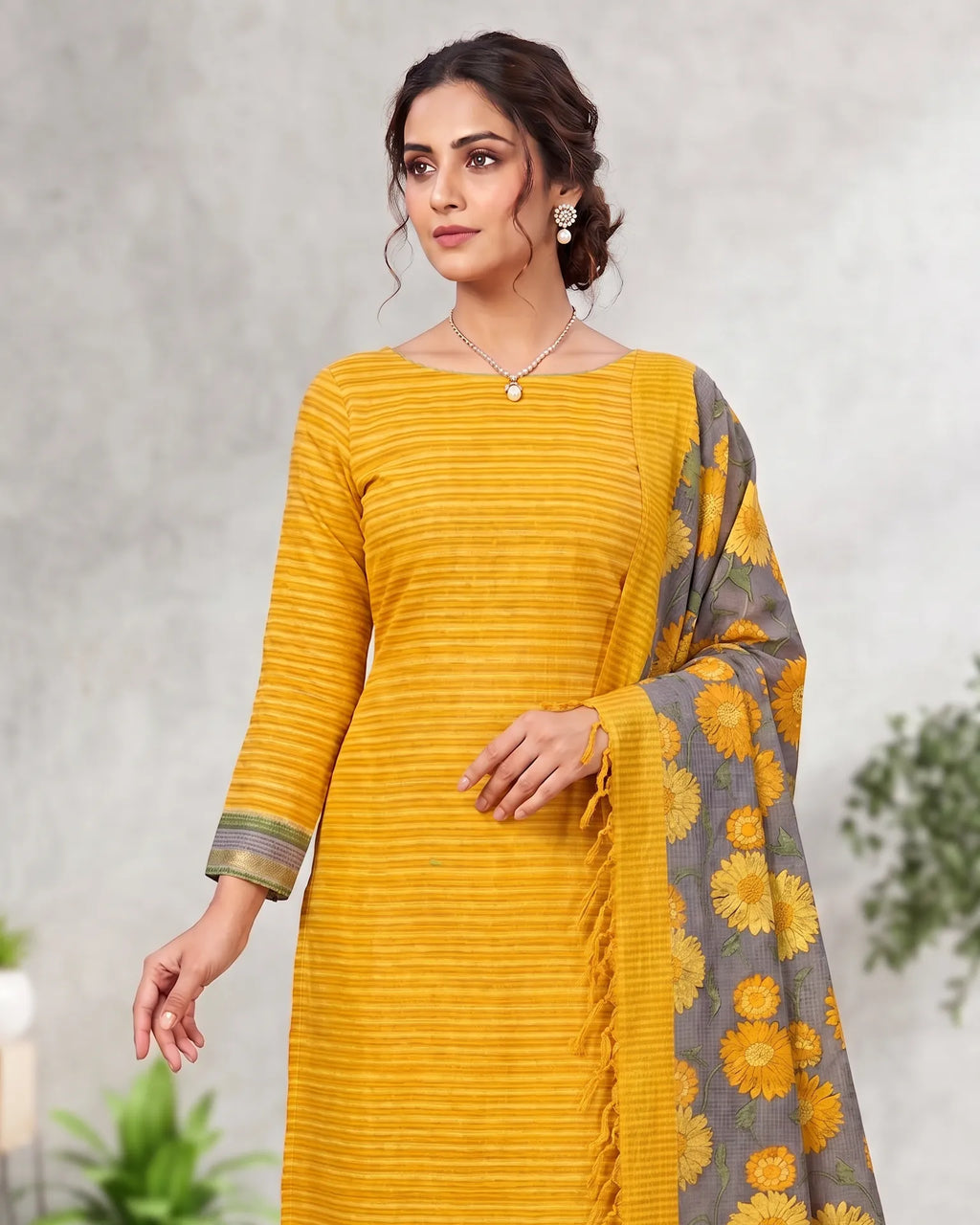 Yellow Green Border cotton suit
