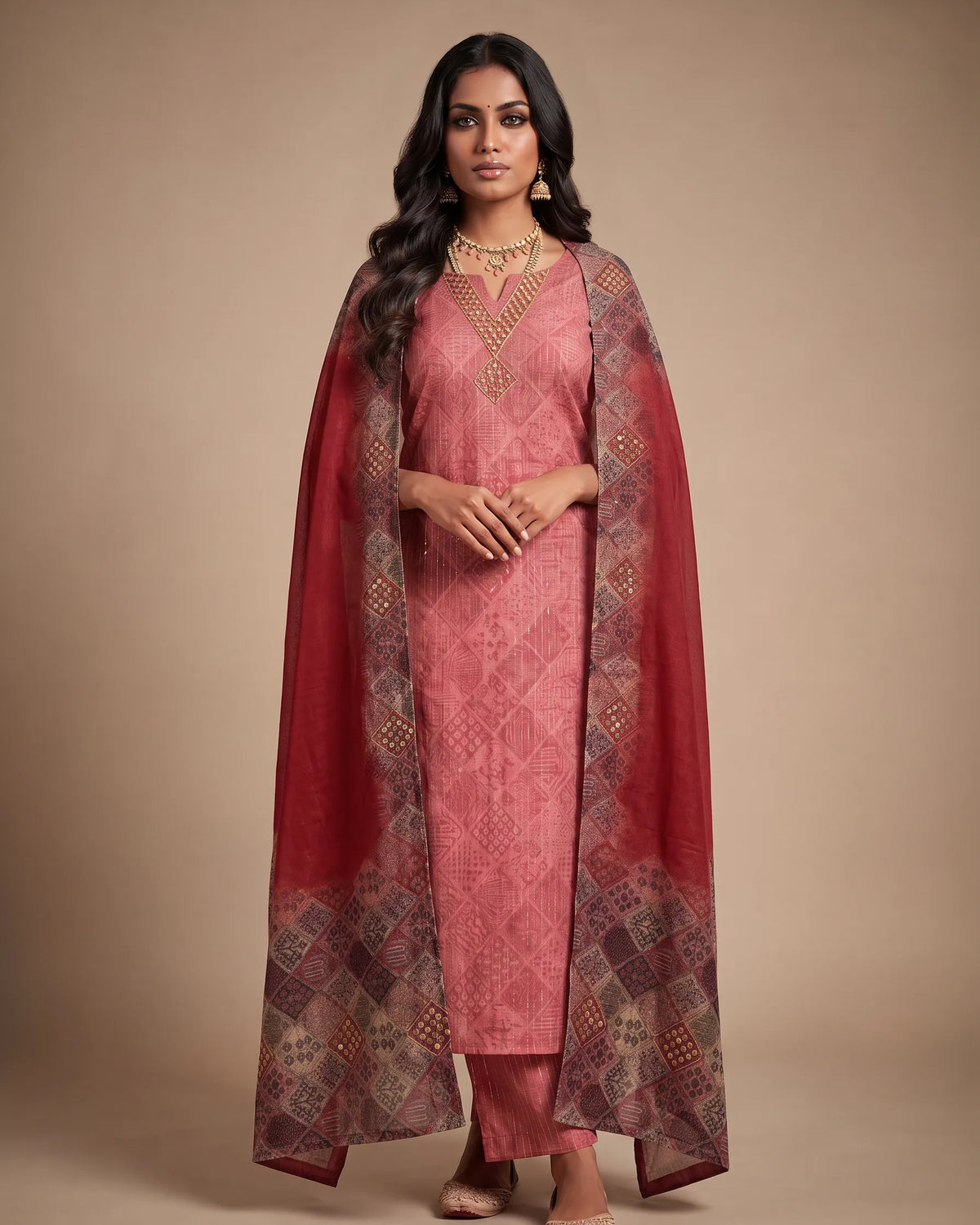 Red Cotton Silk Suit