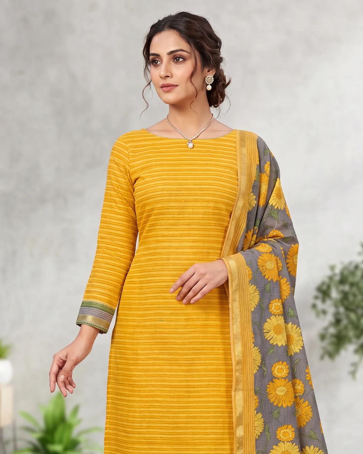 Yellow Grey Cotton Suit