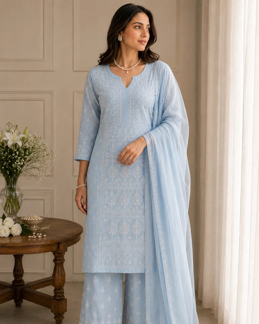Blue Chikankari Mulmul