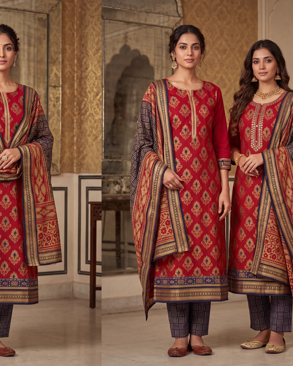 Red Blue Cotton Silk
