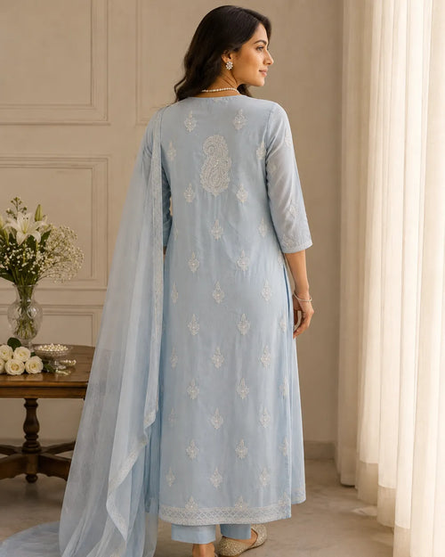 Blue Chikankari Mulmul