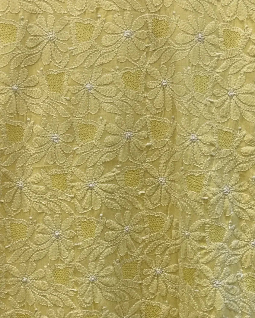 Yellow mulmul chikankari suit