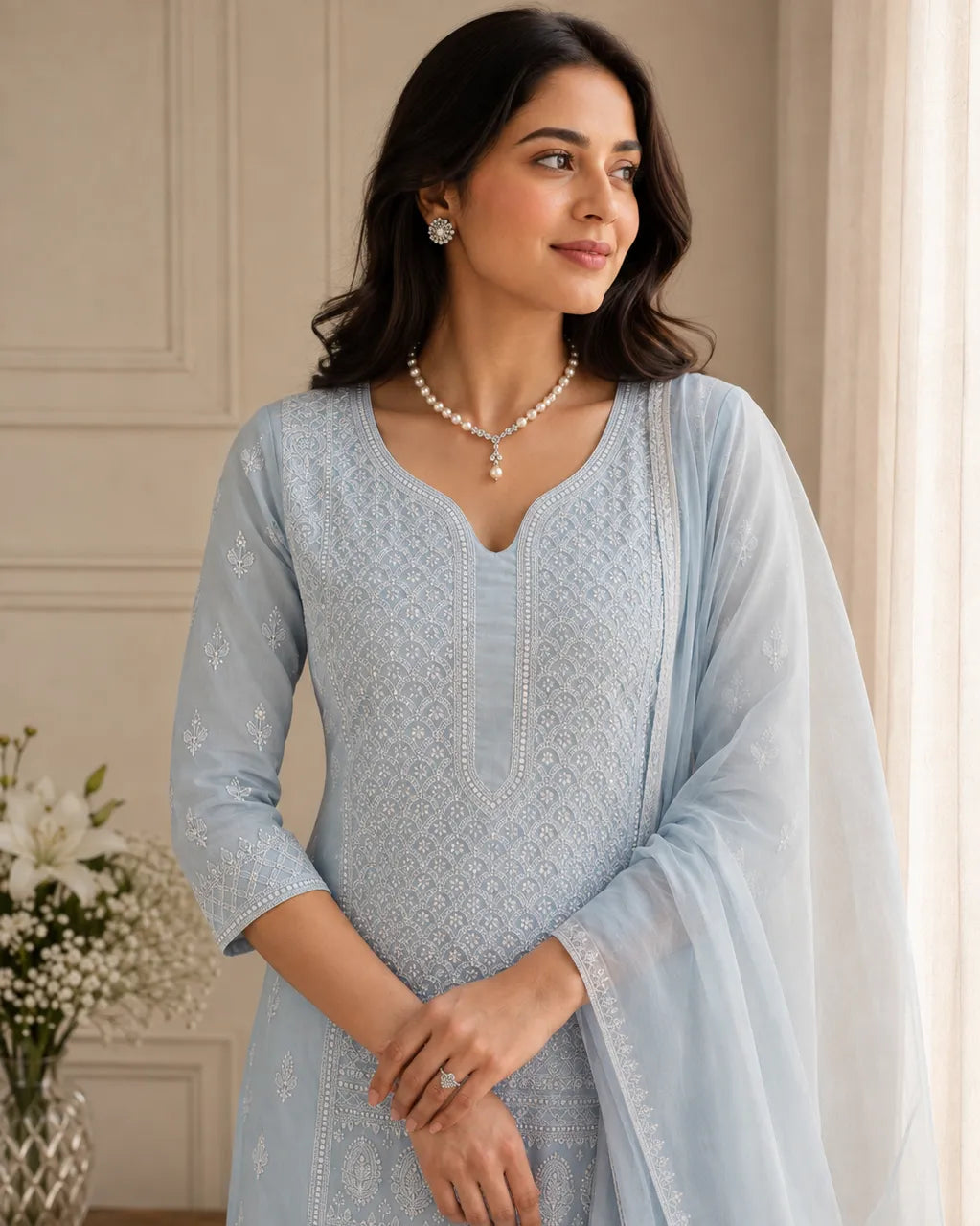 Blue Chikankari Mulmul