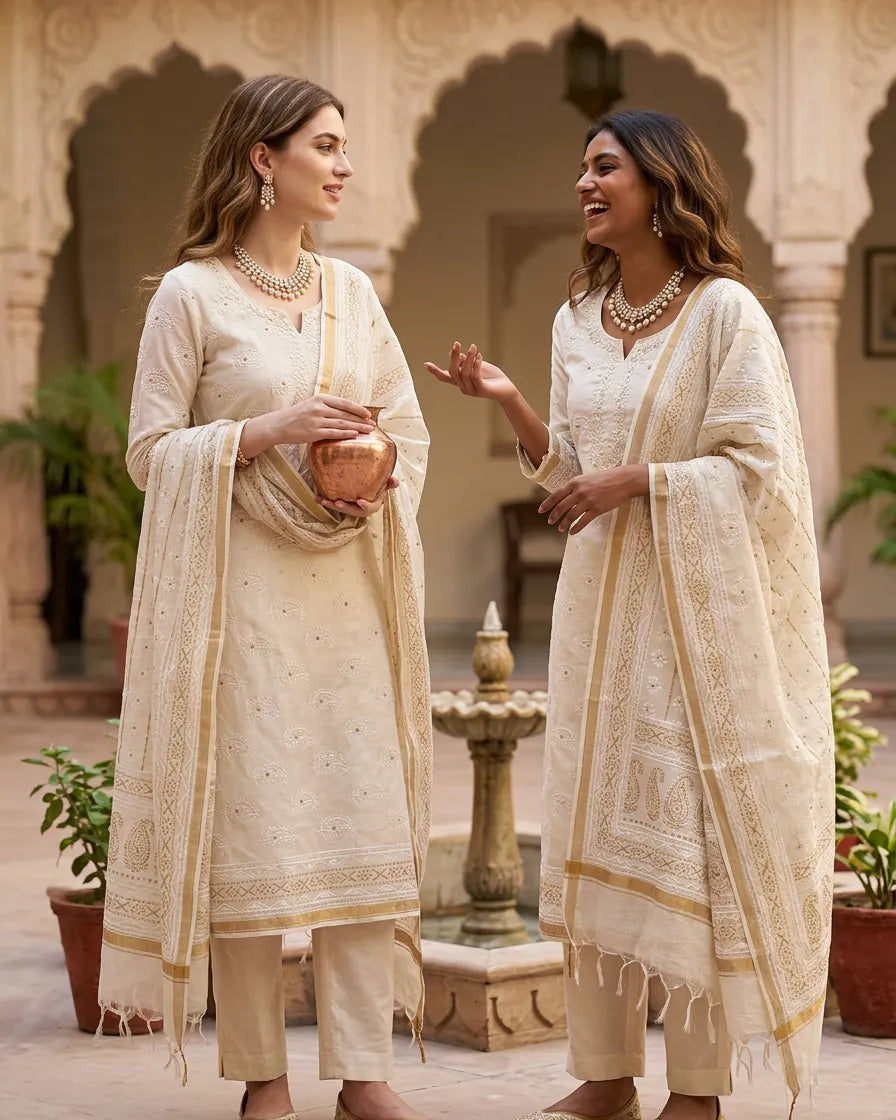 White Chanderi Suit