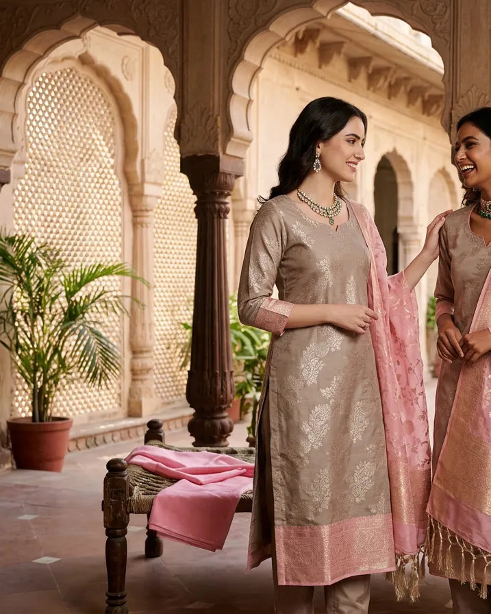 Grey Pink Chanderi