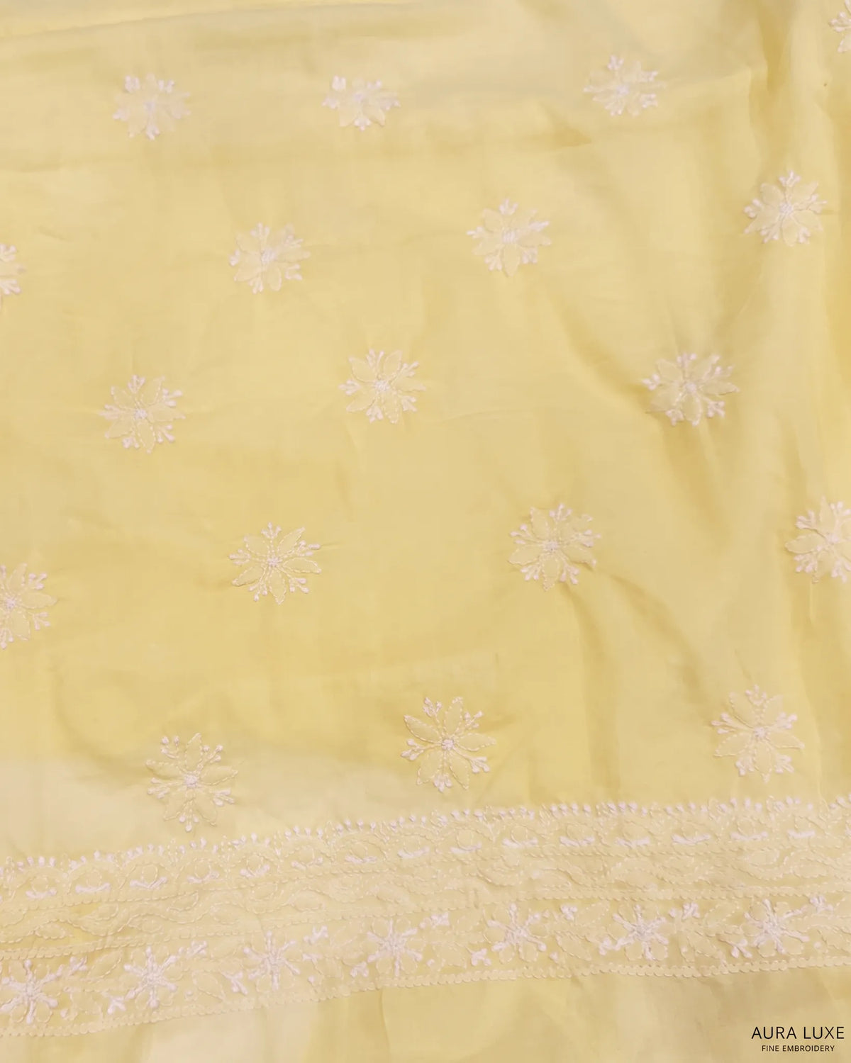 Yellow mulmul chikankari suit